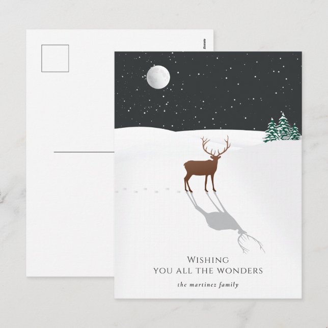 Silent Night Christmas Wonders Deer Stars Moon Holiday Postcard (Front/Back)
