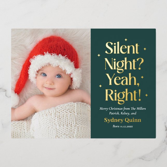 Silent Night Foil New Baby Christmas Postcard (Front)
