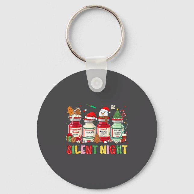 Silent Night Funny Nurse Christmas Design  Keychain (Front)