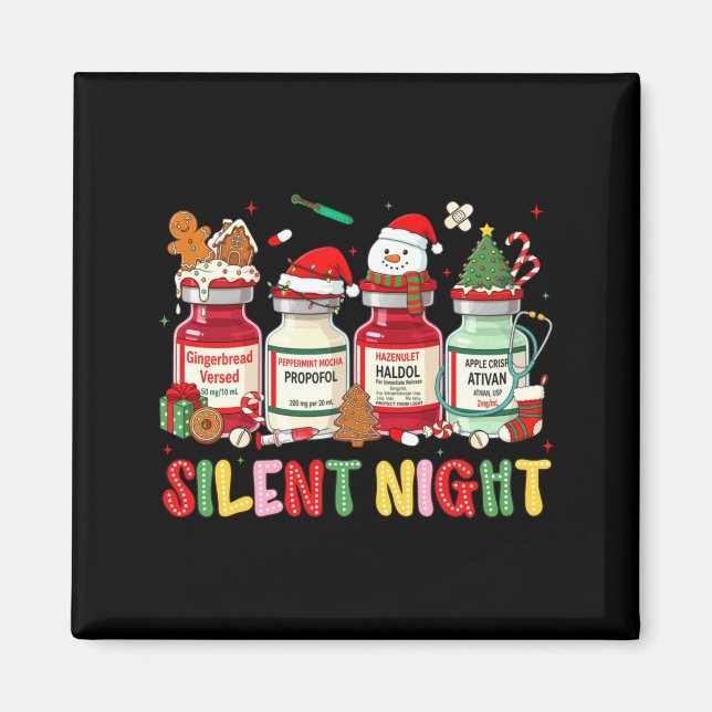 Silent Night Funny Nurse Christmas Design Long Sle Magnet (Front)