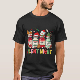 Silent Night Funny Nurse Christmas Design Long Sle T-Shirt