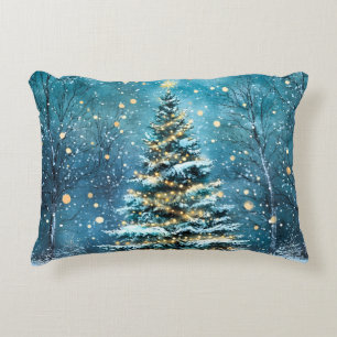 Silent Night Glow Bright Christmas Forest Tree Accent Pillow