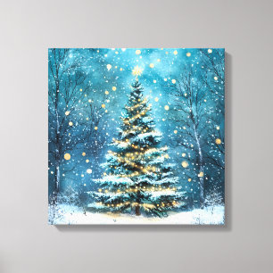 Silent Night Glow Bright Christmas Forest Tree Canvas Print