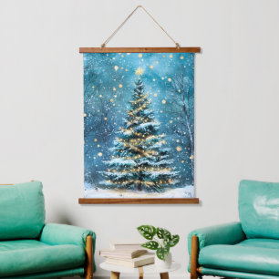 Silent Night Glow Bright Christmas Forest Tree Hanging Tapestry