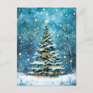 Silent Night Glow Bright Christmas Forest Tree Holiday Postcard