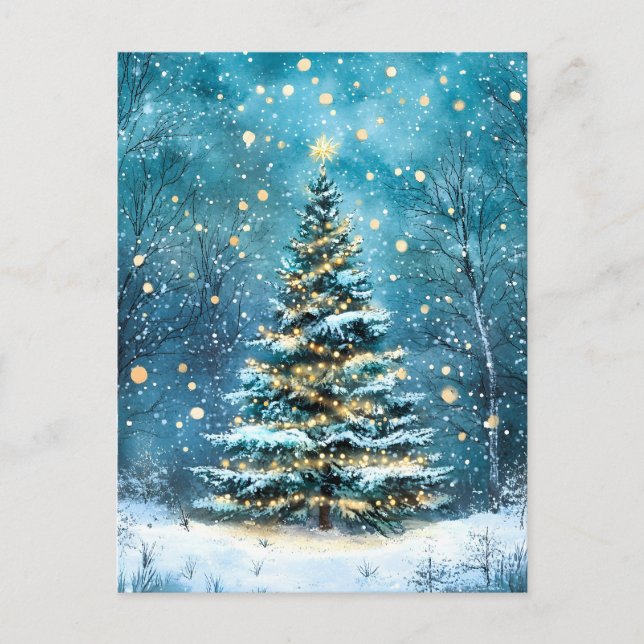 Silent Night Glow Bright Christmas Forest Tree Holiday Postcard (Front)