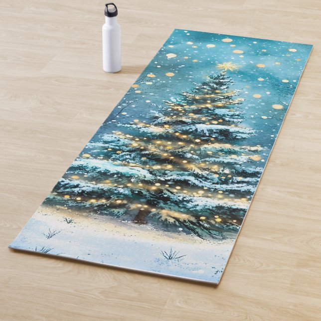 Silent Night Glow Bright Christmas Forest Tree Yoga Mat (In Situ)