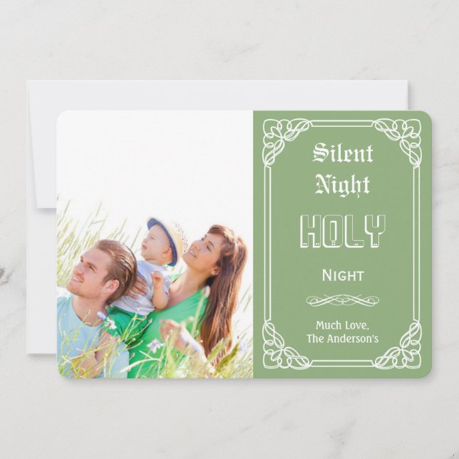Silent Night Holy Chalkboard Typography photo card (Front)
