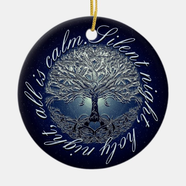 Silent Night Holy Night All Is Calm Ceramic Ornament (Front)