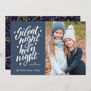 Silent Night Holy Night   Blue   Photo Holiday Card