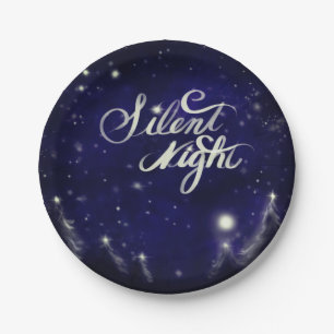 Silent night, holy night - Glistening snow scene Paper Plate