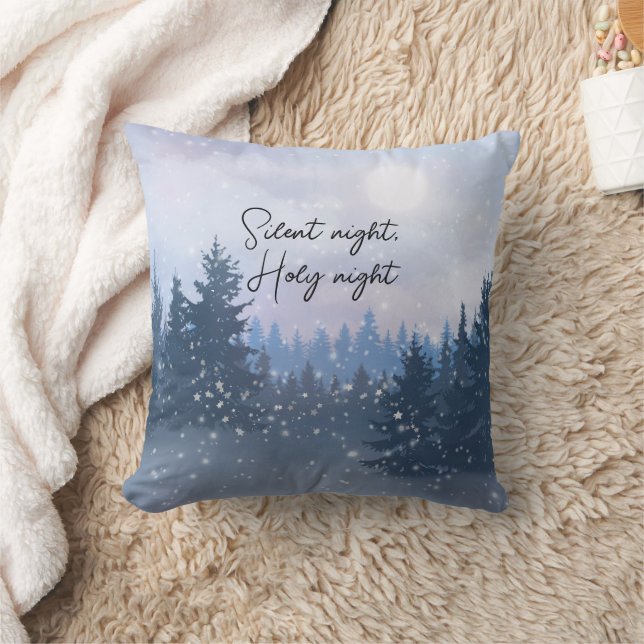 Silent Night Holy Night Magic Winter Illustration  Throw Pillow (Blanket)