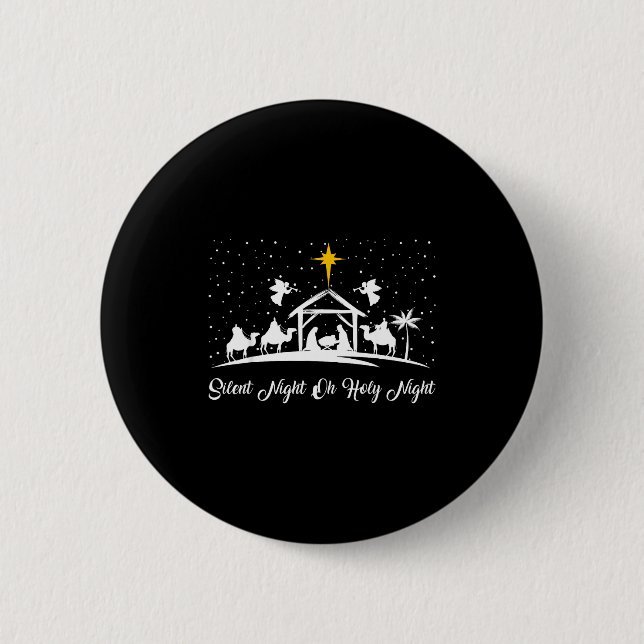 Silent Night Holy Night Nativity Scene Christian C 2 Inch Round Button (Front)