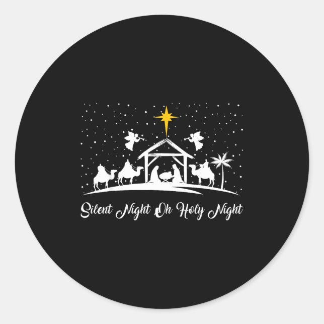 Silent Night Holy Night Nativity Scene Christian C Classic Round Sticker (Front)
