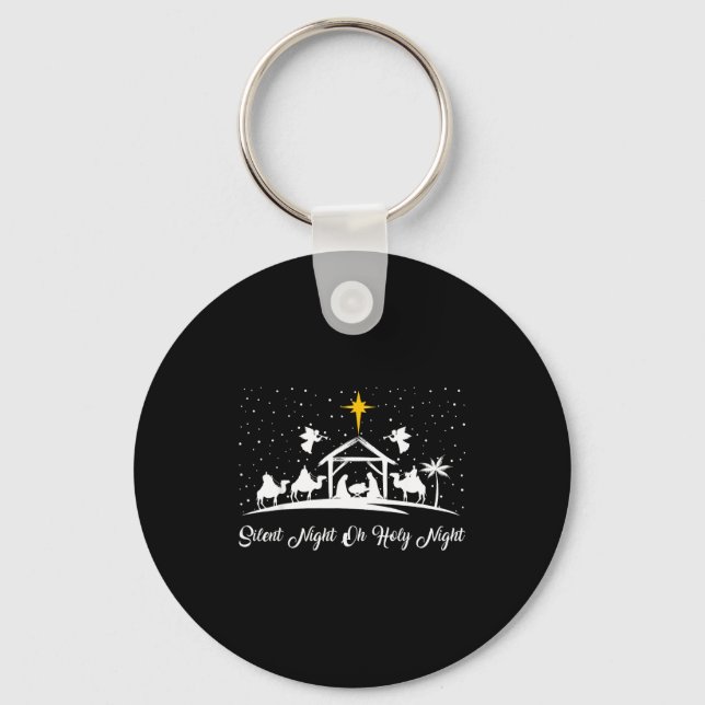 Silent Night Holy Night Nativity Scene Christian C Keychain (Front)
