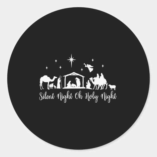 Silent Night Holy Night Nativity Scene Religious C Classic Round Sticker (Front)