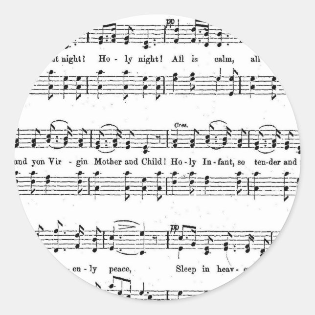 SILENT NIGHT HOLY NIGHT SHEET MUSIC CHRISTMAS SONG CLASSIC ROUND STICKER (Front)