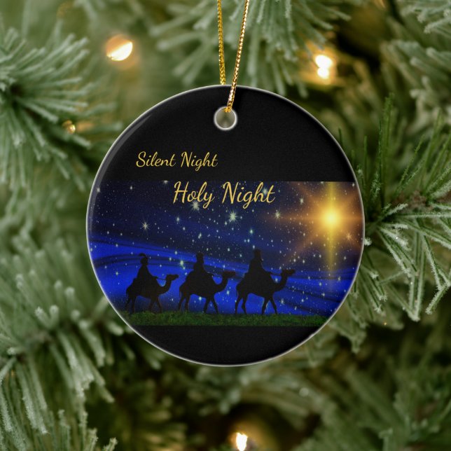 Silent Night Holy Night Three Wise Men Christmas Ceramic Ornament (Tree)