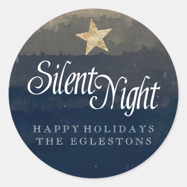 Silent Night, Holy Night Watercolor Classic Round Sticker (Front)