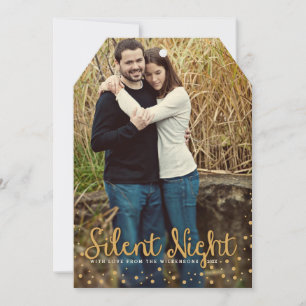 Silent Night Merry Christmas Gold Tone Photo Card
