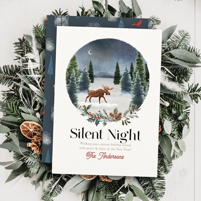 Silent Night Moose Winterscape Christmas Holiday Card (Creator Uploaded)