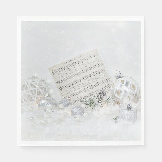 Silent Night Music In Snowflakes Napkin (Front)