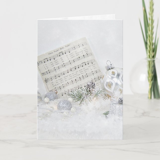 Silent Night Music With Ornaments Holiday Card (Front)