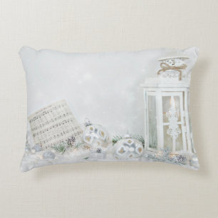Silent Night music with white lantern Decorative Pillow