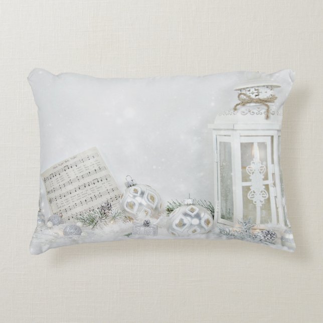 Silent Night music with white lantern Decorative Pillow (Front)