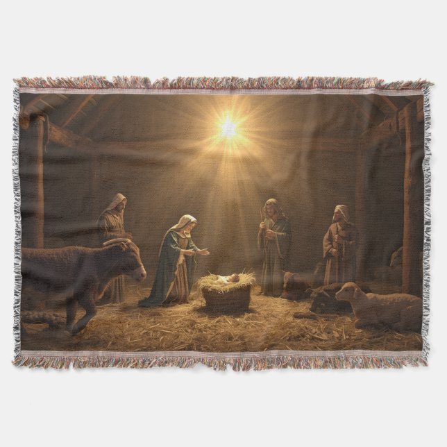 “Silent Night Nativity” Christian Blanket (Front)