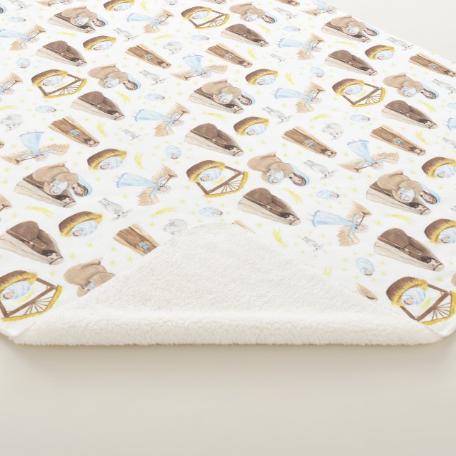 Silent Night Nativity Christmas Sherpa Blanket (3/4)