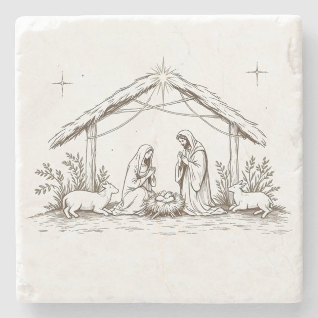 "Silent Night Nativity  Stone Coaster (Front)