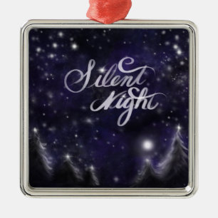 Silent Night - romantic Holiday snow scene Metal Ornament