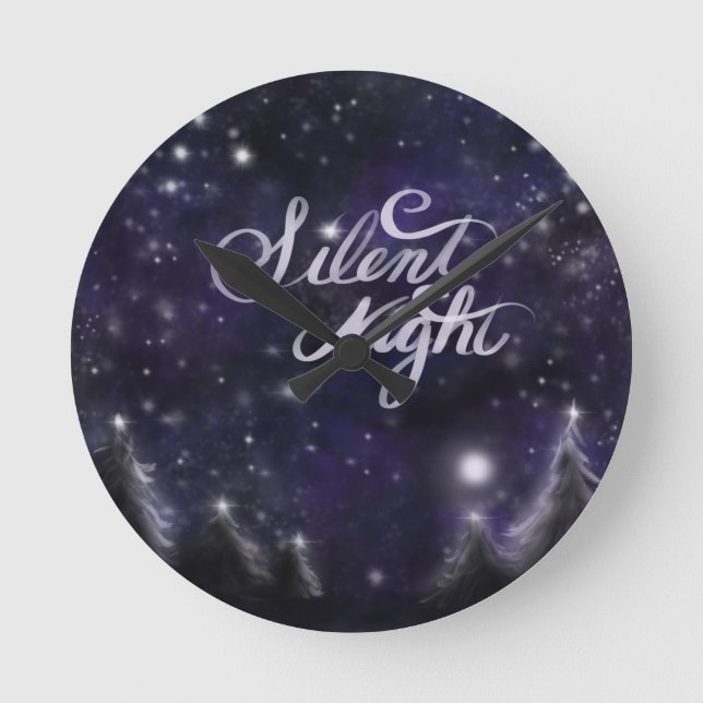 Silent Night - romantic Holiday snow scene Round Clock (Front)