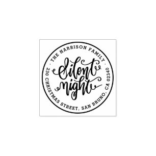 Silent Night Script Christmas Name Return Address Rubber Stamp