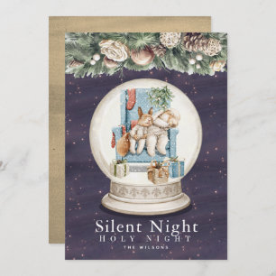 Silent Night Sleeping Animals Snow Grobe Holiday Card