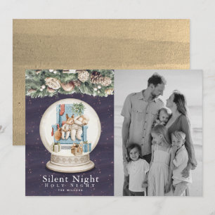 Silent Night Sleeping Animals Snow Grobe Photo Holiday Card