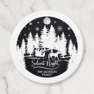 Silent night sleight pines snowflake black & white favour tags