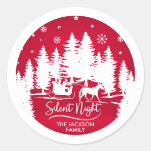 Silent night sleight snowflakes pines silhouettes classic round sticker