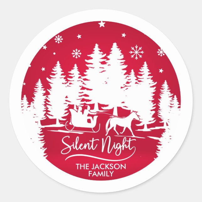 Silent night sleight snowflakes pines silhouettes classic round sticker (Front)