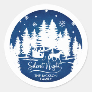 Silent night sleight snowflakes pines silhouettes classic round sticker