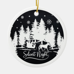 Silent night sleight snowflakes pines with photo ceramic ornament
