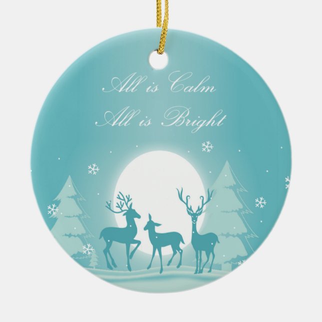 Silent Night Snow & Deer Christmas Tree Ornament (Front)