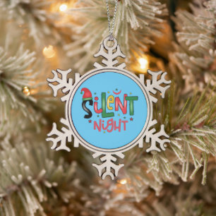 Silent Night Snowflake Pewter Christmas Ornament