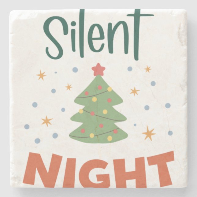 Silent Night Tree Stone Coaster (Front)