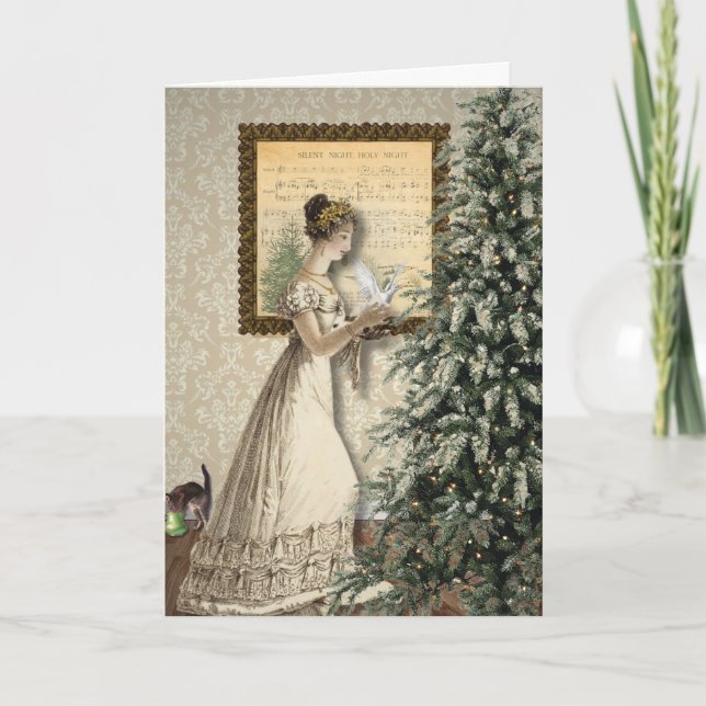 Silent Night Vintage Christmas Scene Greeting Card (Front)