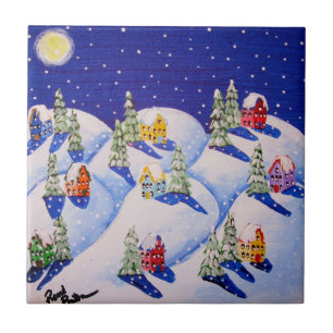 Silent Night Winter Folk Art Tile