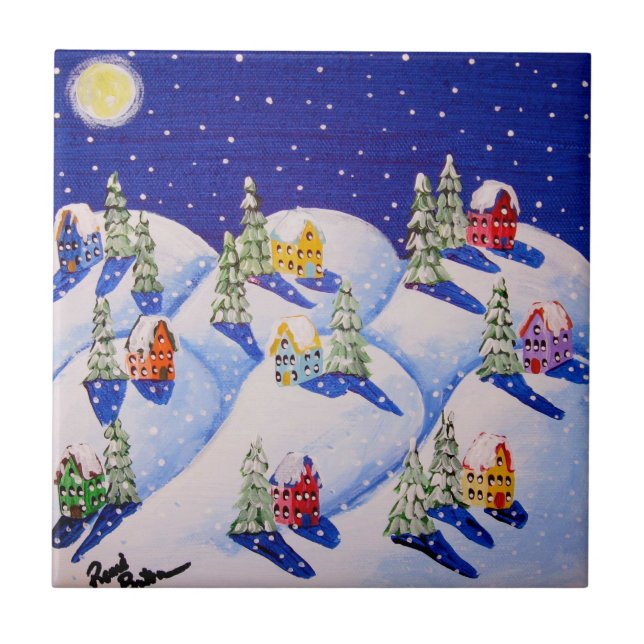 Silent Night Winter Folk Art Tile (Front)