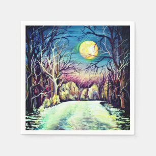 Silent Night Winter Full Moon Napkin