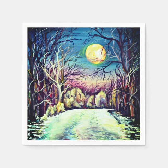 Silent Night Winter Full Moon Napkin (Front)